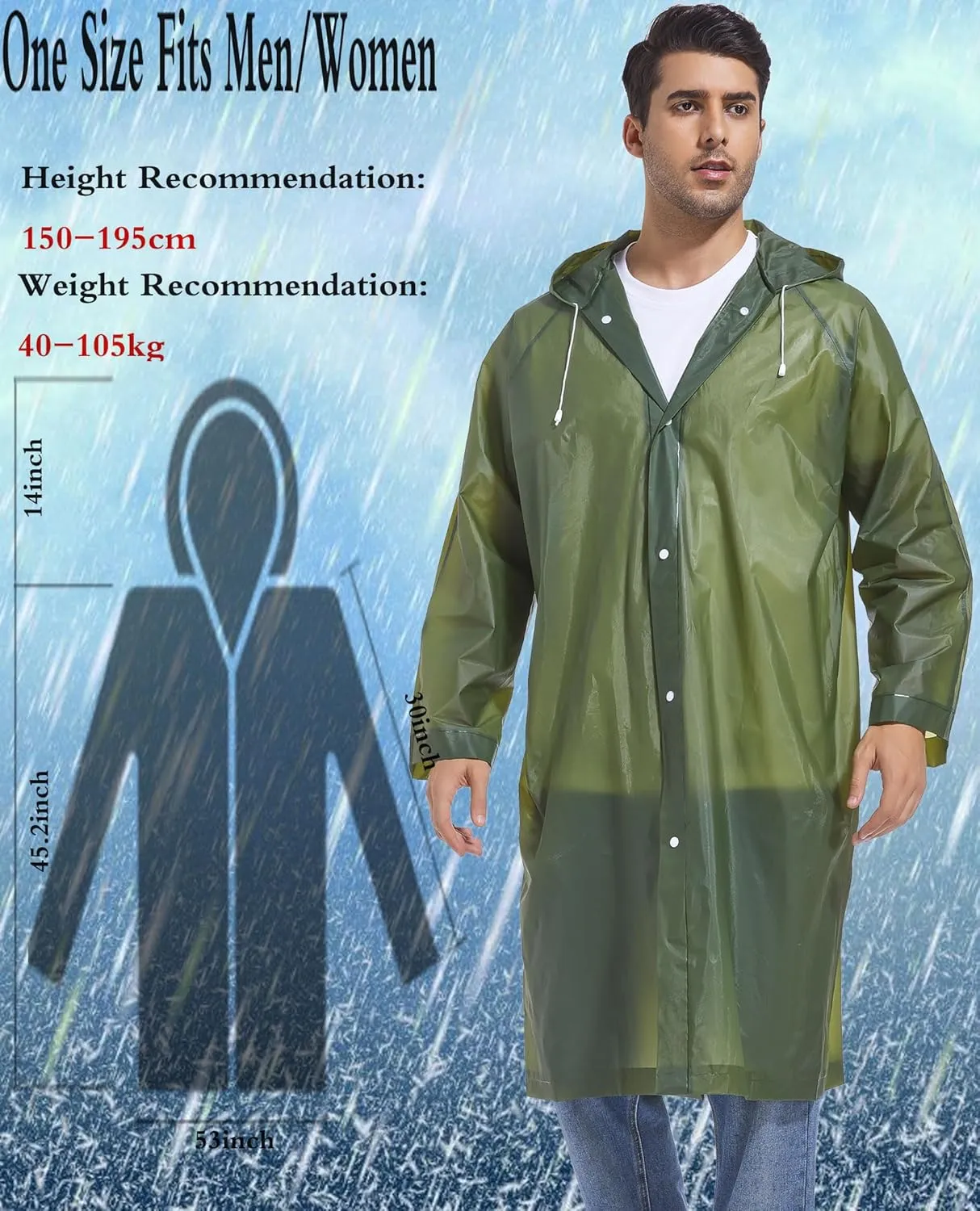 2PCS Borogo Rain Coats for Adults - Reusable Rain Jackets for Men & Women