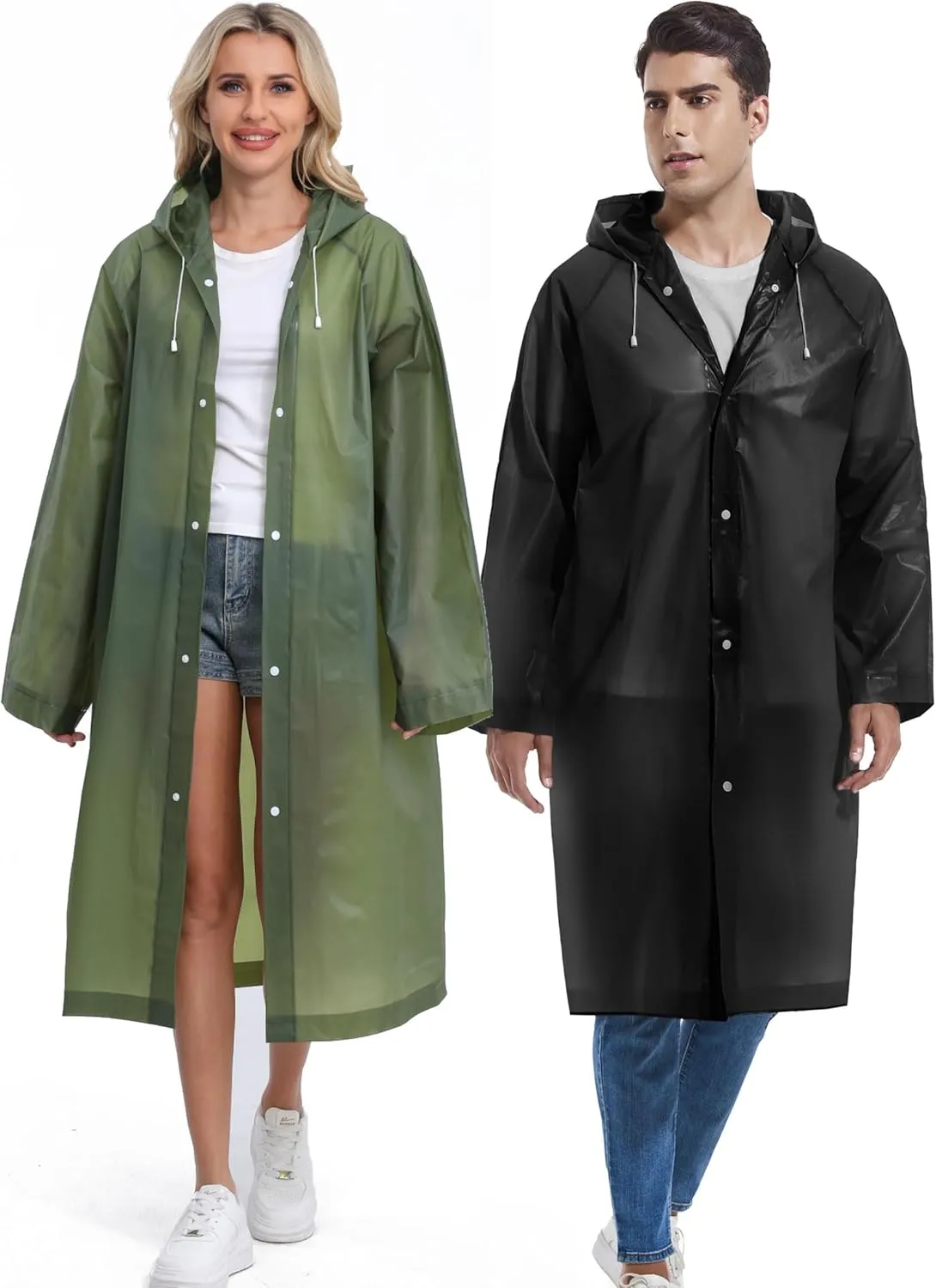 2PCS Borogo Rain Coats for Adults - Reusable Rain Jackets for Men & Women