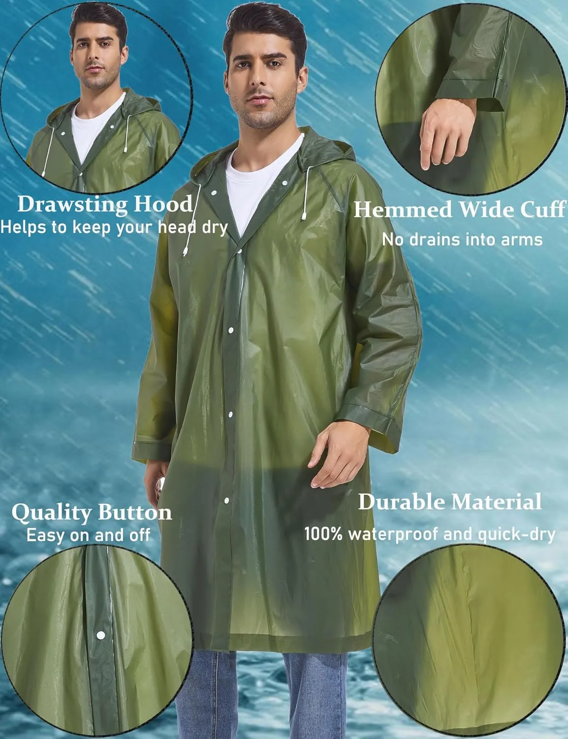 2PCS Borogo Rain Coats for Adults - Reusable Rain Jackets for Men & Women