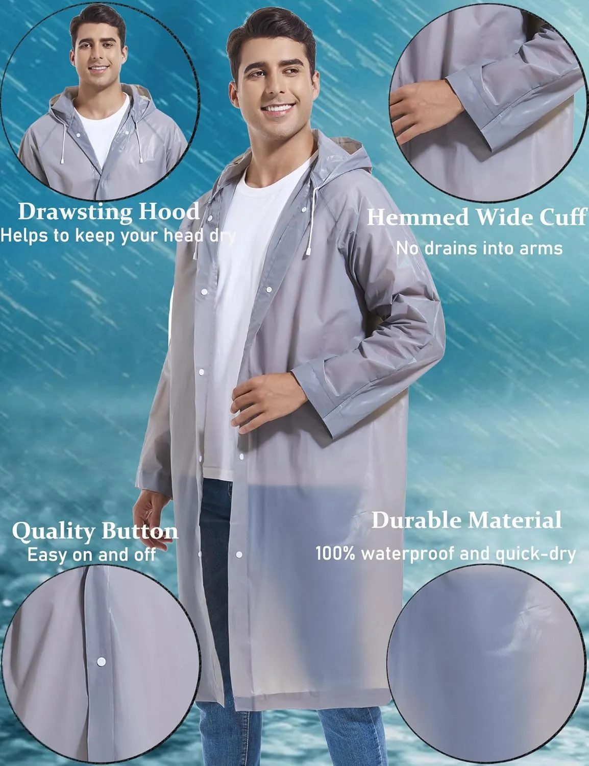 2PCS Borogo Rain Coats for Adults - Reusable Rain Jackets for Men & Women