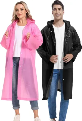 2PCS Borogo Rain Coats for Adults - Reusable Rain Jackets for Men & Women