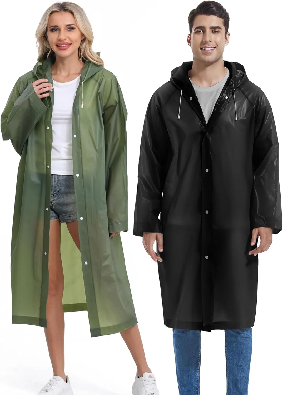 2PCS Borogo Rain Coats for Adults - Reusable Rain Jackets for Men & Women