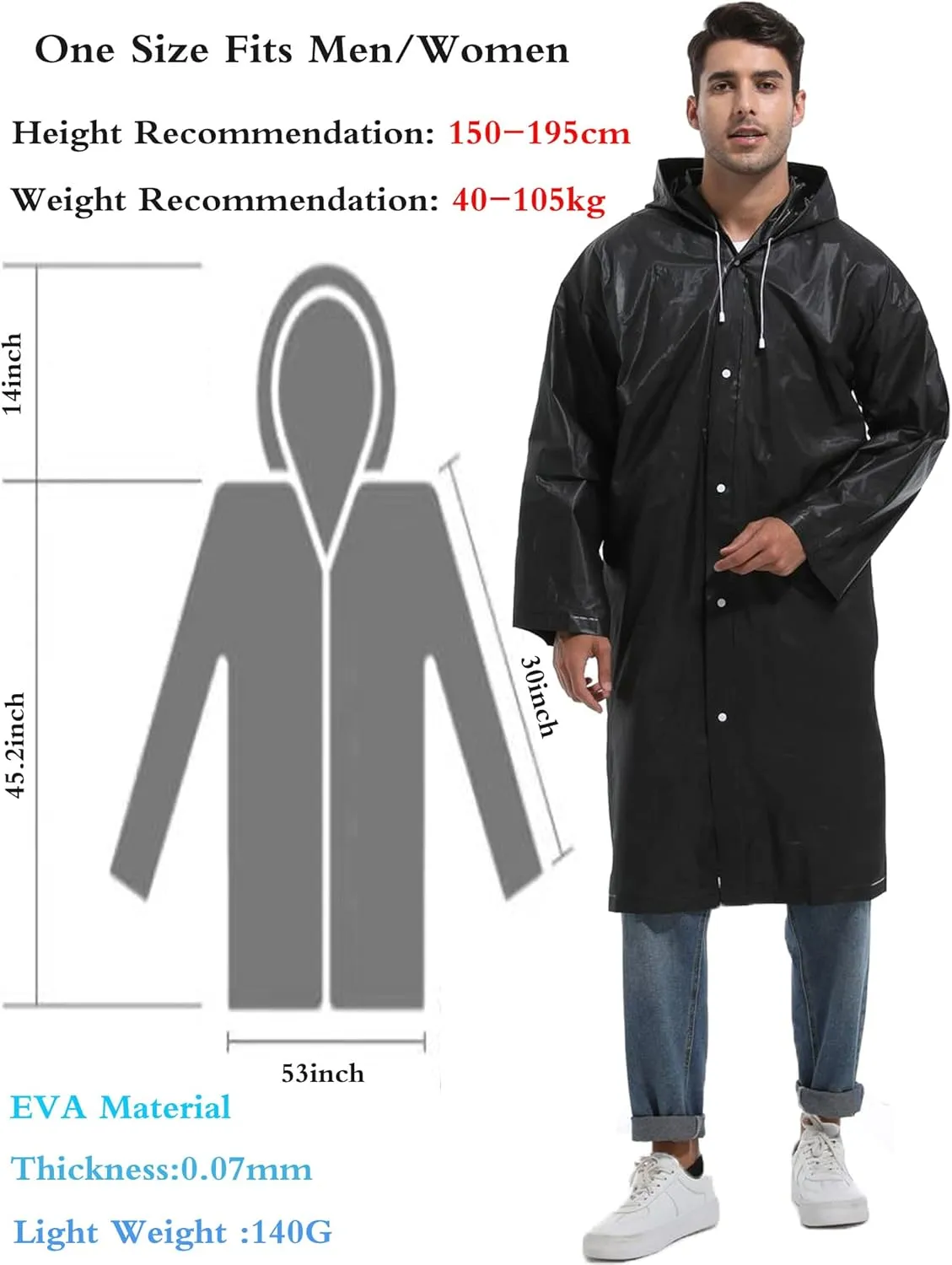 2PCS Borogo Rain Coats for Adults - Reusable Rain Jackets for Men & Women