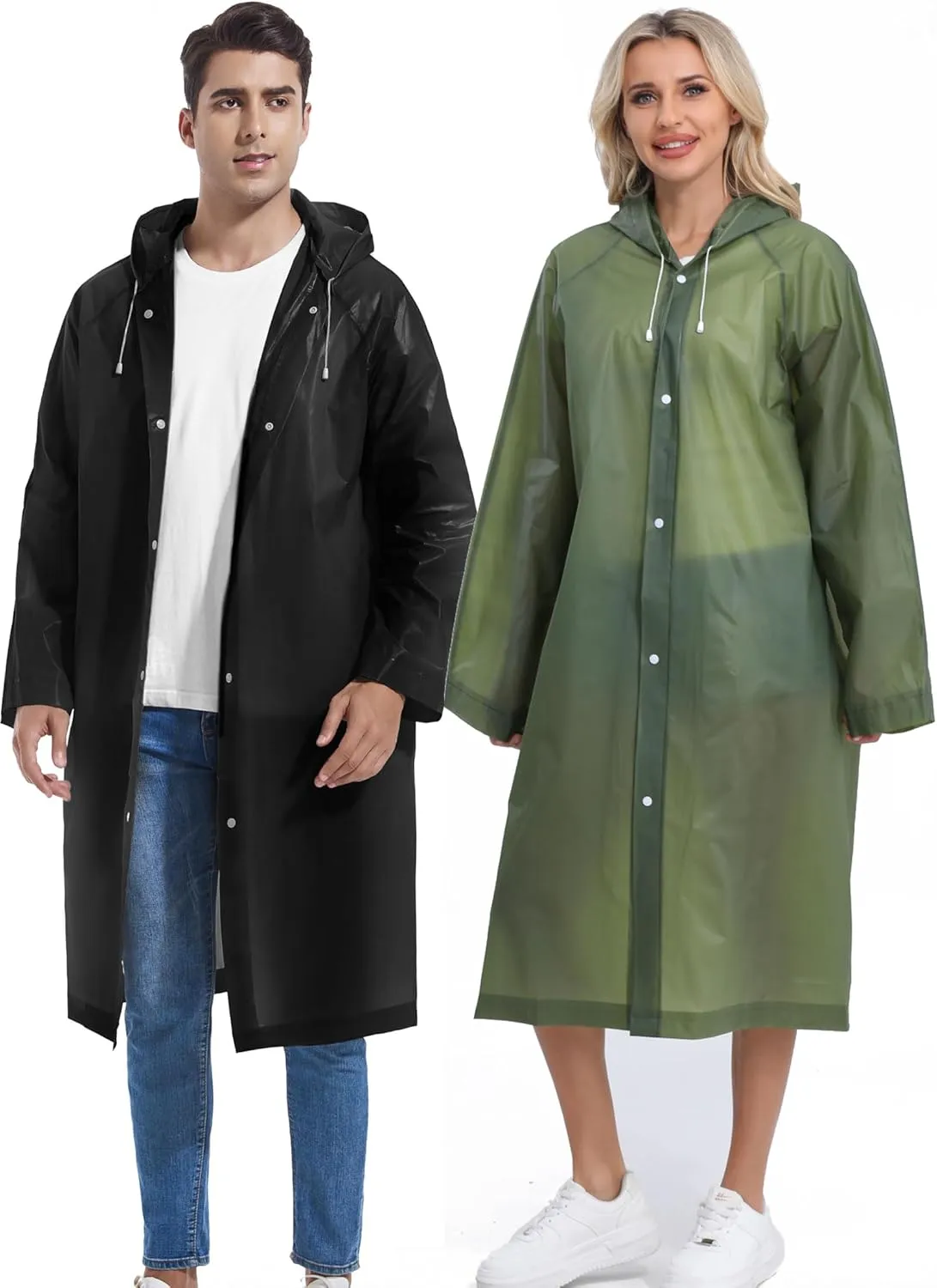2PCS Borogo Rain Coats for Adults - Reusable Rain Jackets for Men & Women