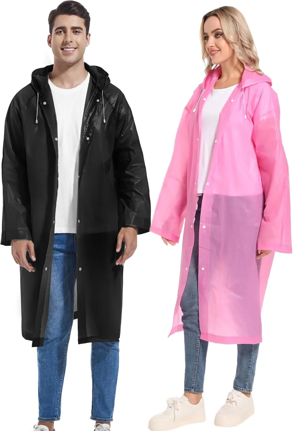 2PCS Borogo Rain Coats for Adults - Reusable Rain Jackets for Men & Women