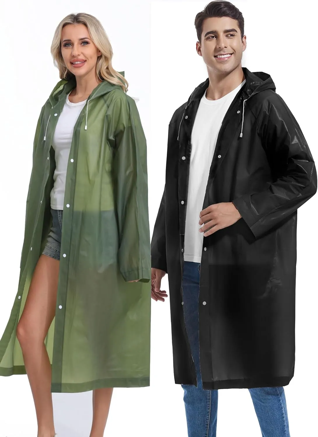 2PCS Borogo Rain Coats for Adults - Reusable Rain Jackets for Men & Women