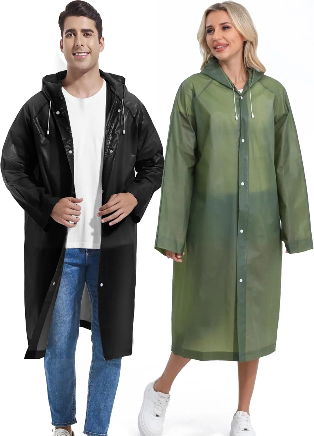 2PCS Borogo Rain Coats for Adults - Reusable Rain Jackets for Men & Women