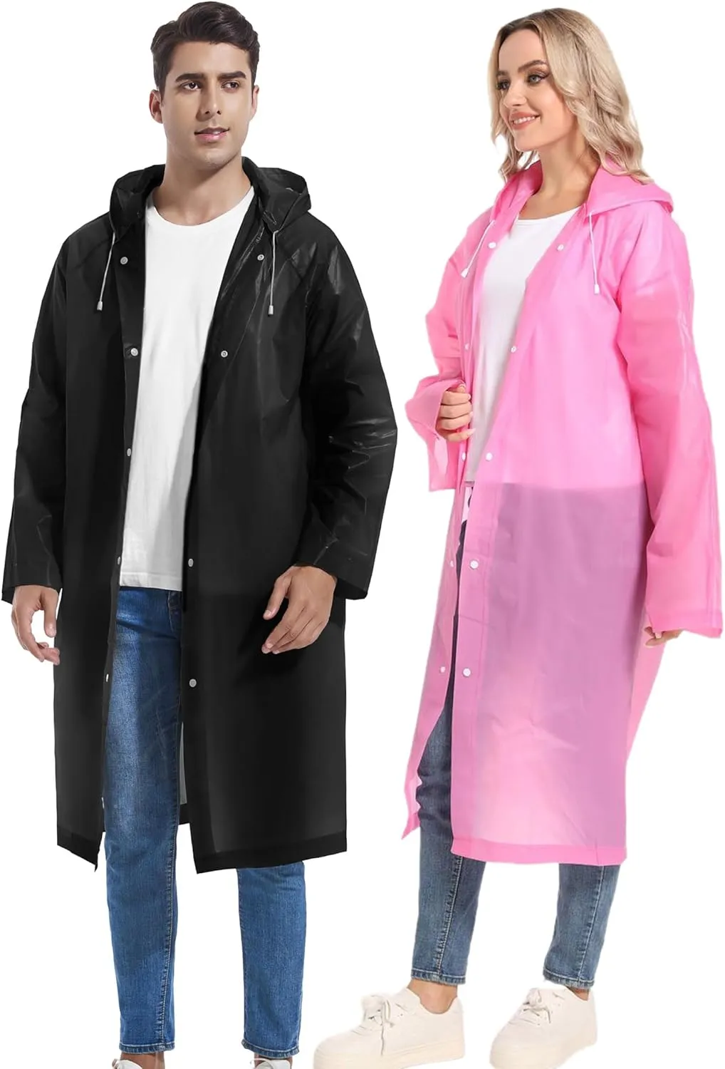 2PCS Borogo Rain Coats for Adults - Reusable Rain Jackets for Men & Women
