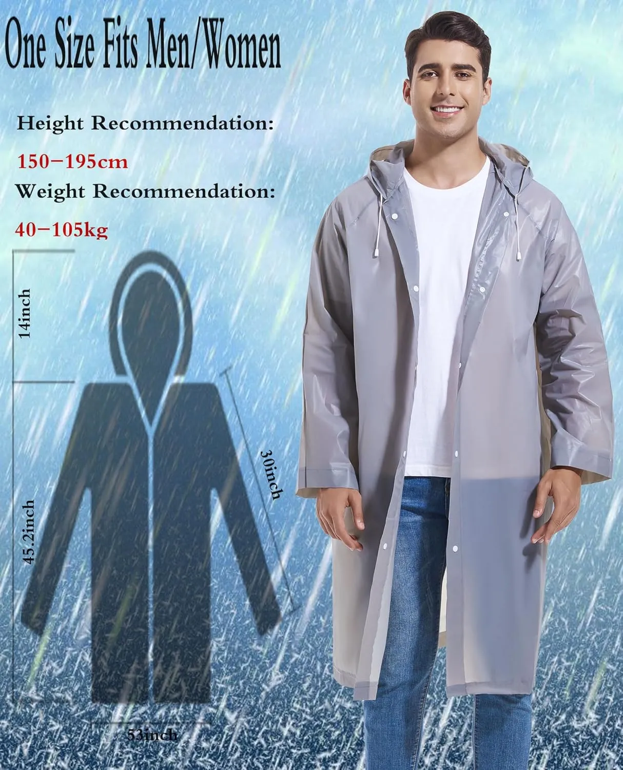 2PCS Borogo Rain Coats for Adults - Reusable Rain Jackets for Men & Women