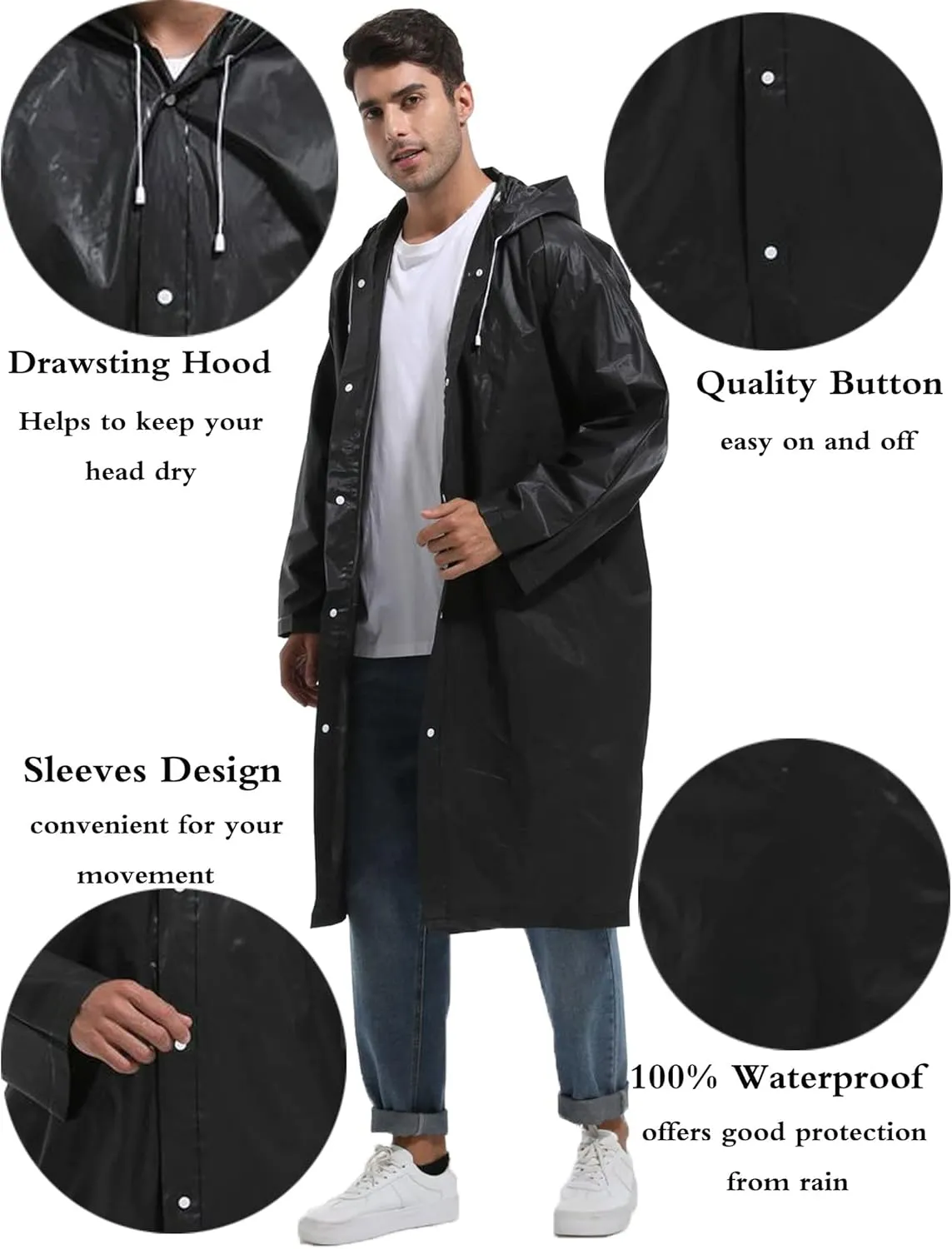 2PCS Borogo Rain Coats for Adults - Reusable Rain Jackets for Men & Women