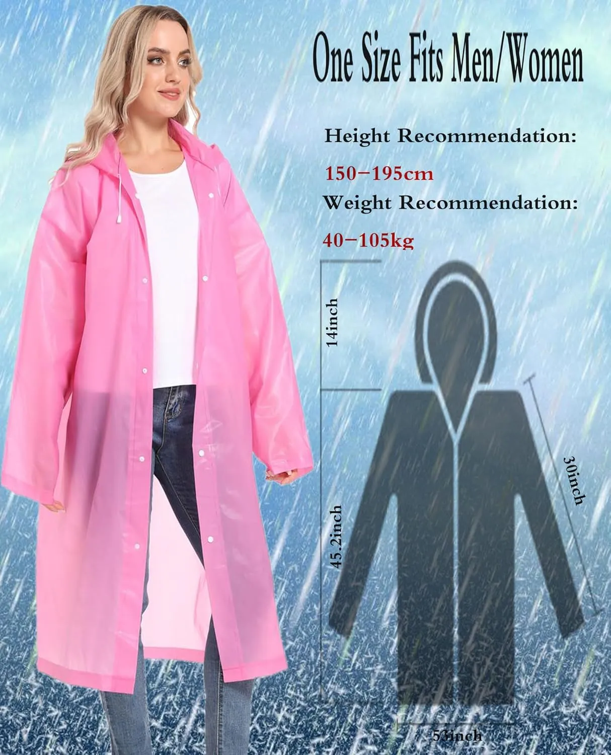2PCS Borogo Rain Coats for Adults - Reusable Rain Jackets for Men & Women