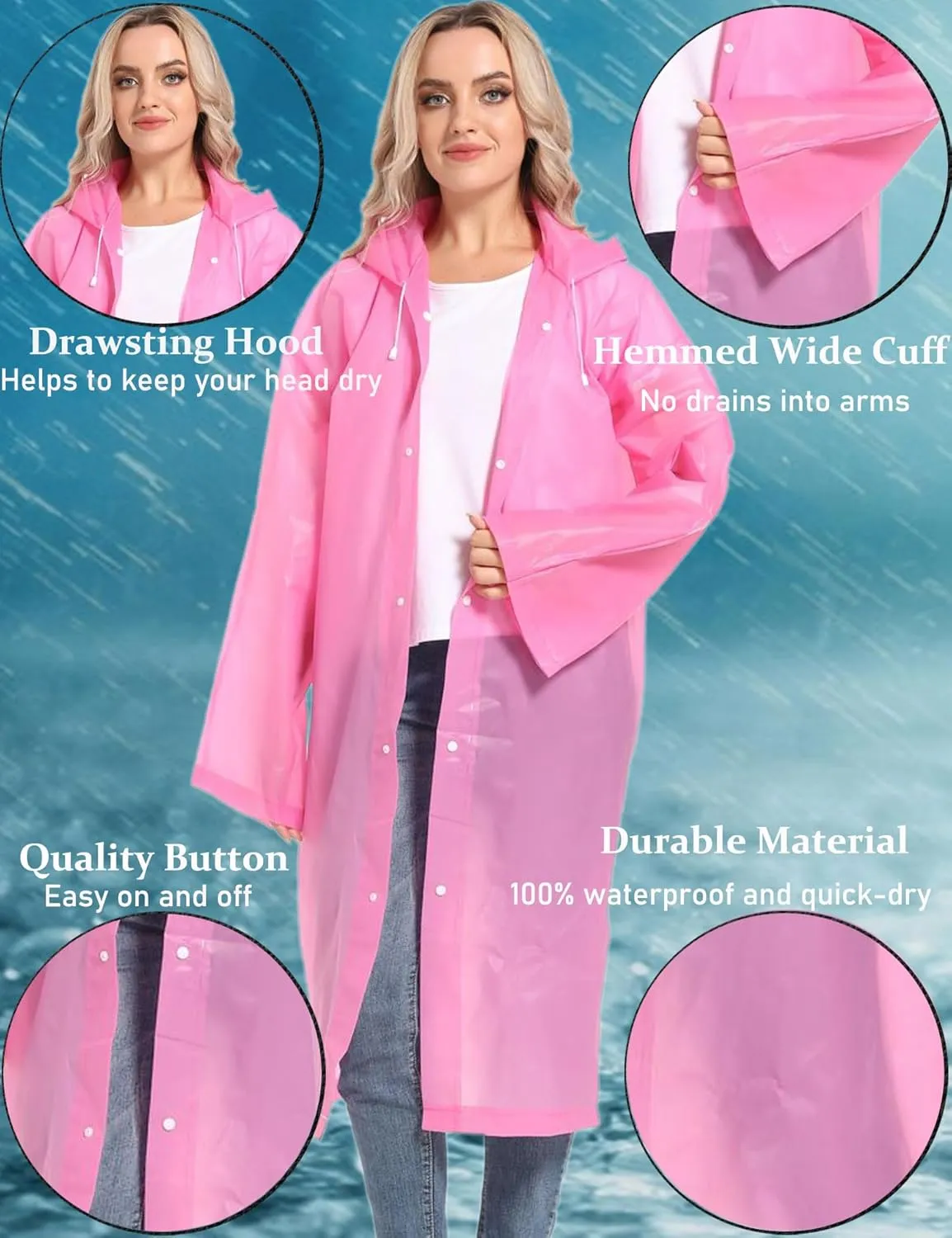 2PCS Borogo Rain Coats for Adults - Reusable Rain Jackets for Men & Women