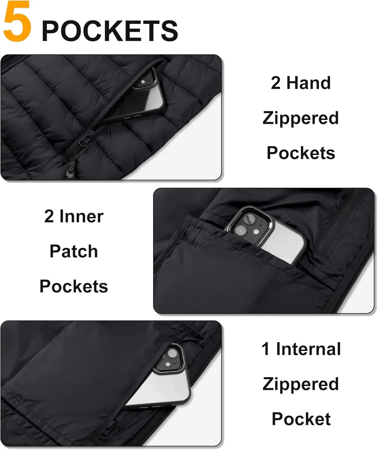 33,000ft Men's Lightweight Packable Insulated Puffer Vest Outerwear, Warm Winter Sleeveless Jacket for Golf Running