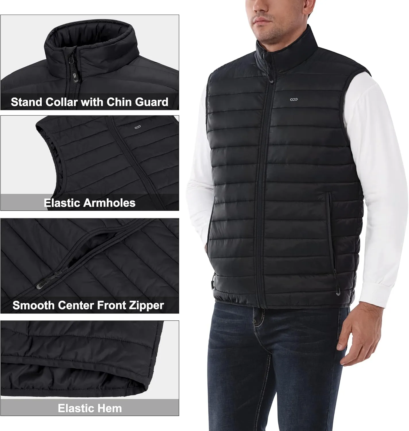 33,000ft Men's Lightweight Packable Insulated Puffer Vest Outerwear, Warm Winter Sleeveless Jacket for Golf Running
