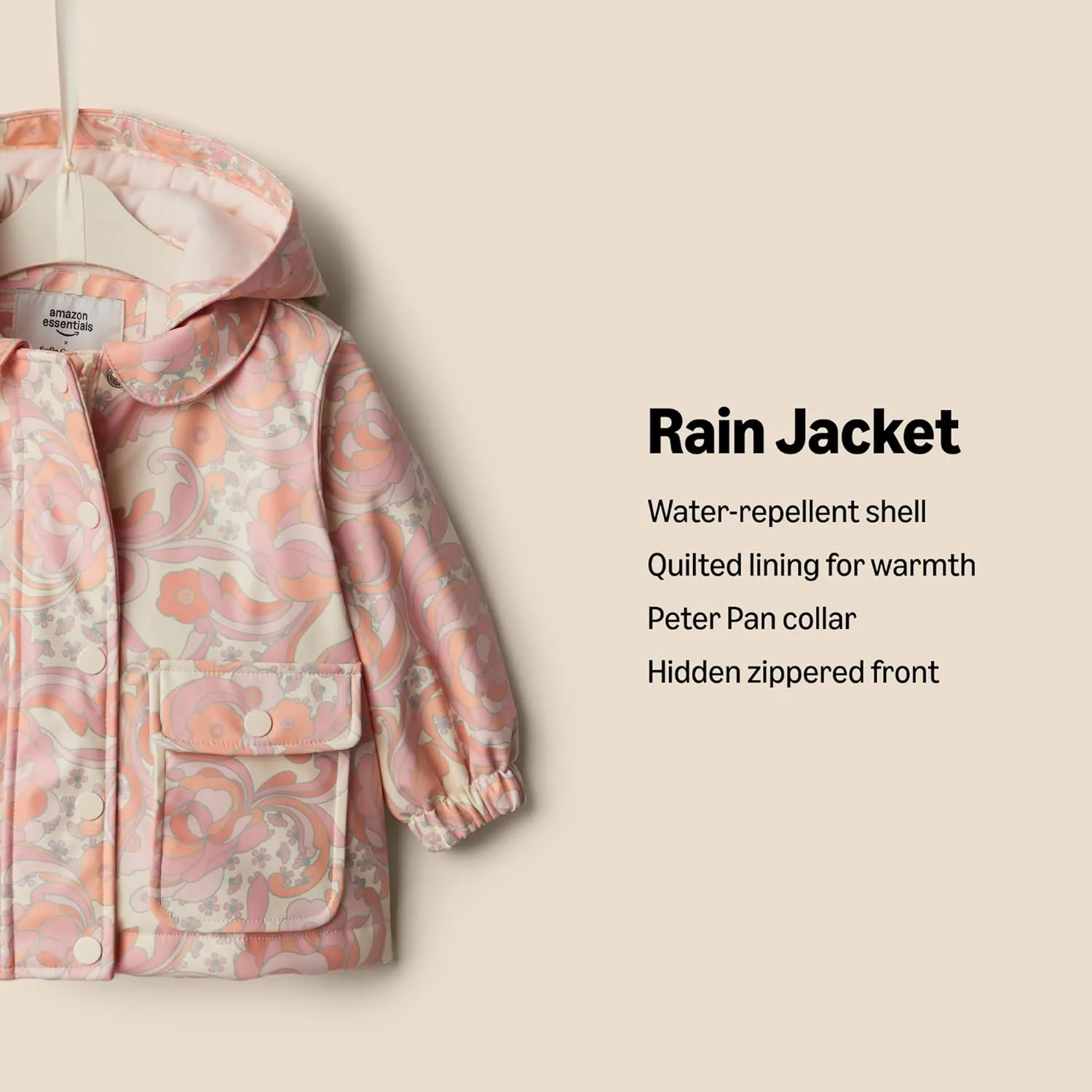 Amazon Essentials x Sofia Grainge Toddlers and Baby Girls' Water-Repellent Rain Jacket
