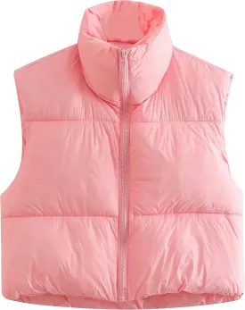 APAFES Womens Winter Cropped Puffer Vest High Stand Collar Lightweight Insulated Crop Vests Outerwear