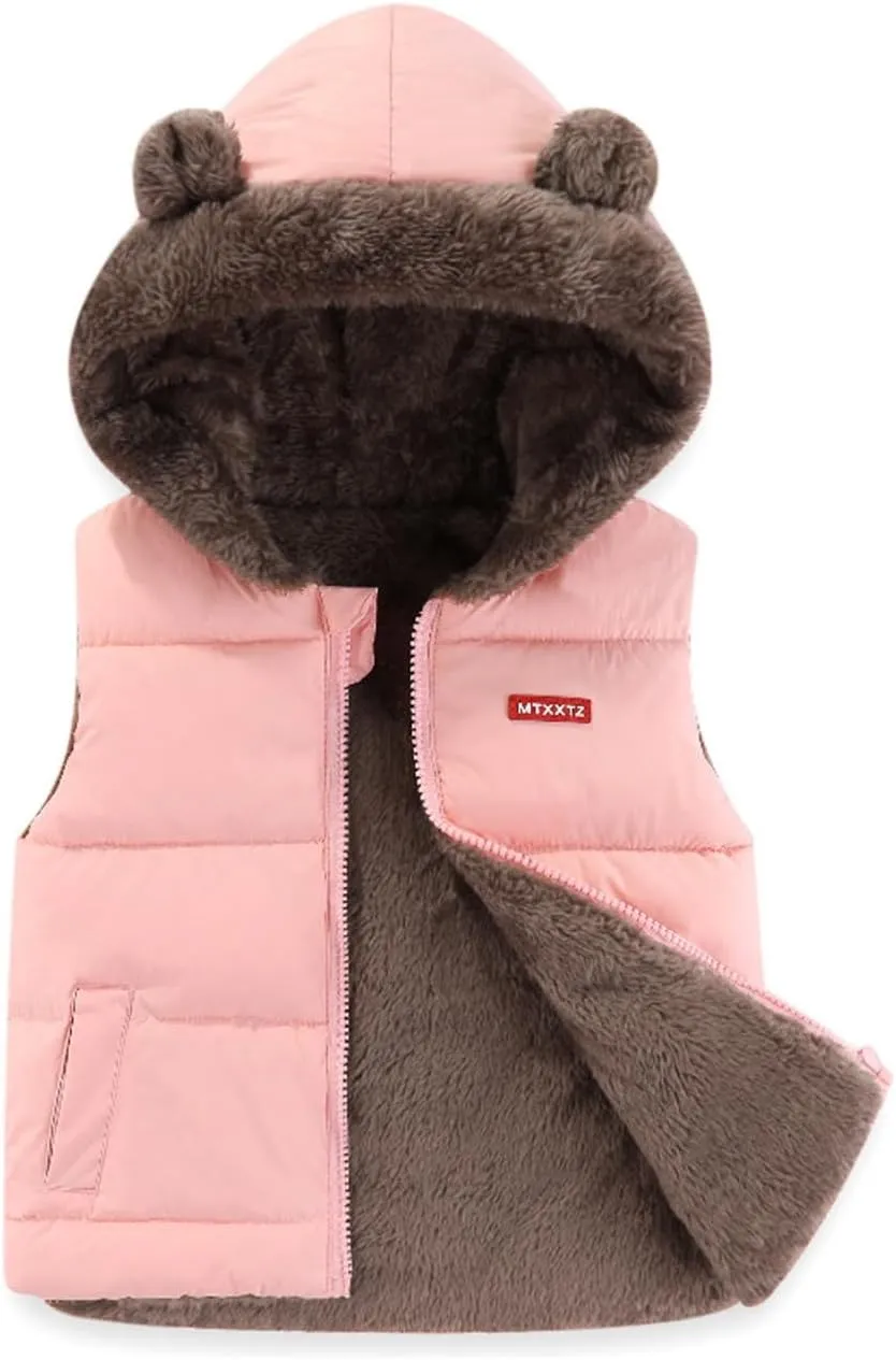 Baby Girl Boy Fleece Hooded Jacket Vest Cute Ear Hoodie Sleeveless Waistcoat Warm Jacket Outwear Toddler Cotton Vest