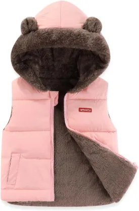 Baby Girl Boy Fleece Hooded Jacket Vest Cute Ear Hoodie Sleeveless Waistcoat Warm Jacket Outwear Toddler Cotton Vest