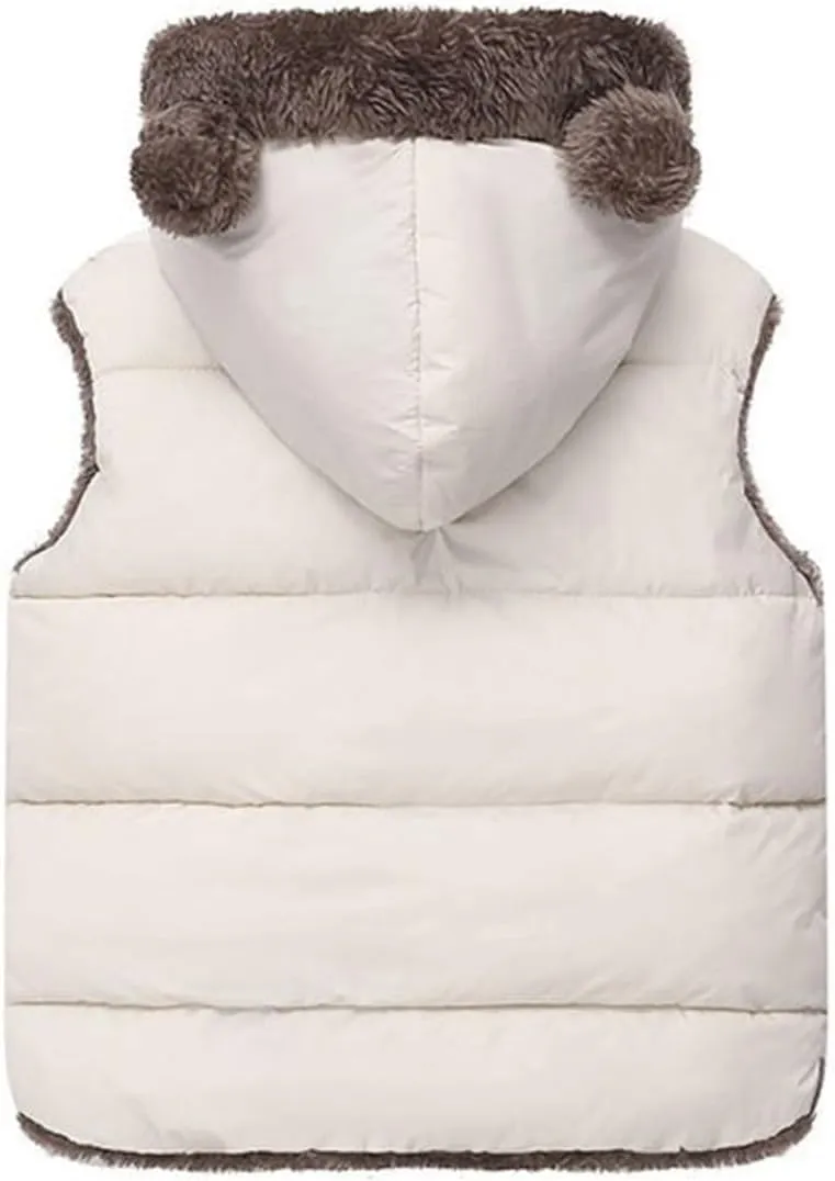 Baby Girl Boy Fleece Hooded Jacket Vest Cute Ear Hoodie Sleeveless Waistcoat Warm Jacket Outwear Toddler Cotton Vest