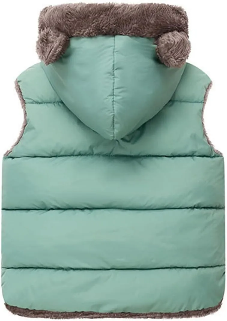 Baby Girl Boy Fleece Hooded Jacket Vest Cute Ear Hoodie Sleeveless Waistcoat Warm Jacket Outwear Toddler Cotton Vest