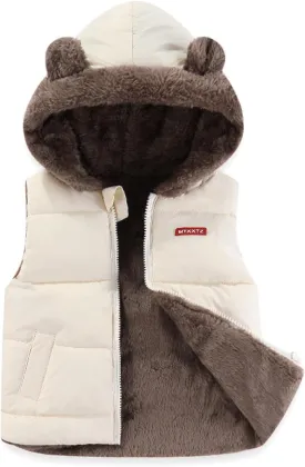 Baby Girl Boy Fleece Hooded Jacket Vest Cute Ear Hoodie Sleeveless Waistcoat Warm Jacket Outwear Toddler Cotton Vest