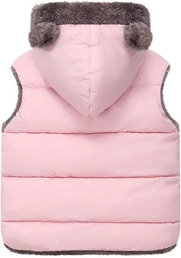 Baby Girl Boy Fleece Hooded Jacket Vest Cute Ear Hoodie Sleeveless Waistcoat Warm Jacket Outwear Toddler Cotton Vest