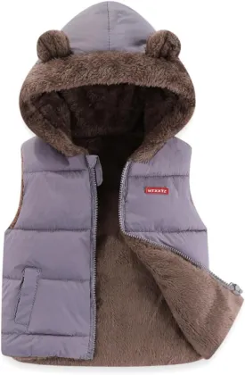 Baby Girl Boy Fleece Hooded Jacket Vest Cute Ear Hoodie Sleeveless Waistcoat Warm Jacket Outwear Toddler Cotton Vest