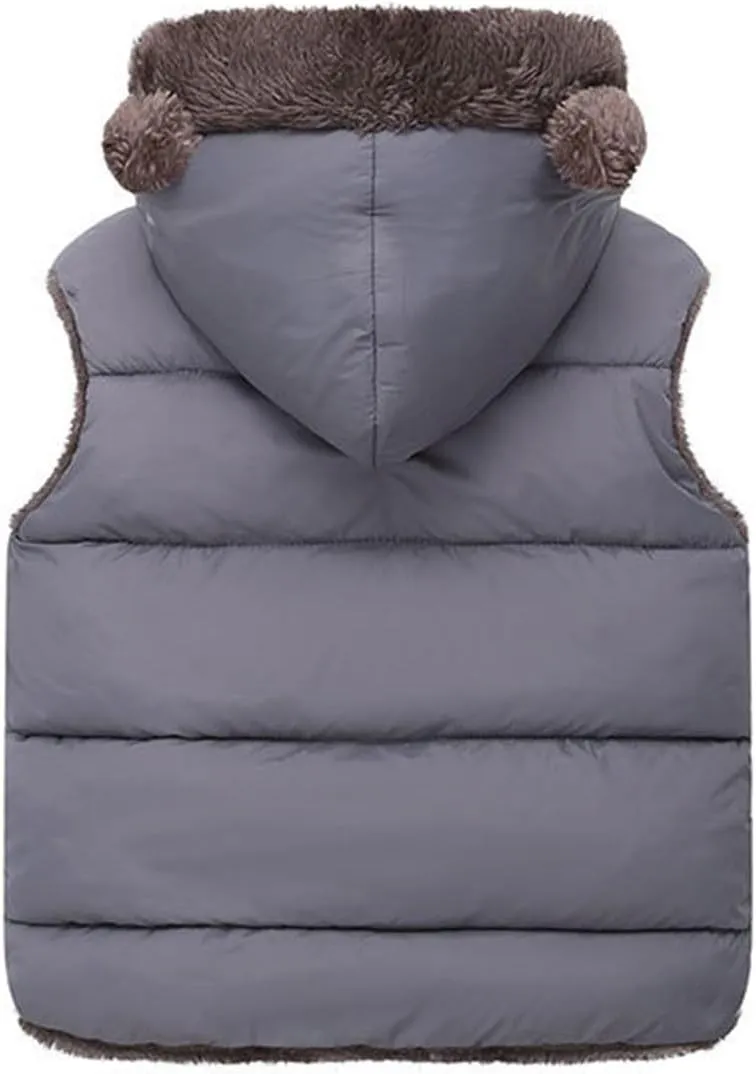 Baby Girl Boy Fleece Hooded Jacket Vest Cute Ear Hoodie Sleeveless Waistcoat Warm Jacket Outwear Toddler Cotton Vest