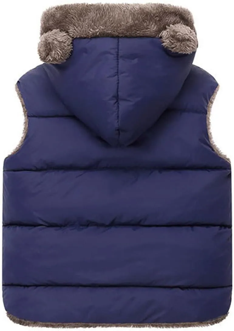 Baby Girl Boy Fleece Hooded Jacket Vest Cute Ear Hoodie Sleeveless Waistcoat Warm Jacket Outwear Toddler Cotton Vest
