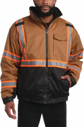 Bass Creek Outfitters Men's High Visibility Safety Jacket - Heavy Duty Waterproof Workwear with Packable Hood (Sizes: M-XXL)