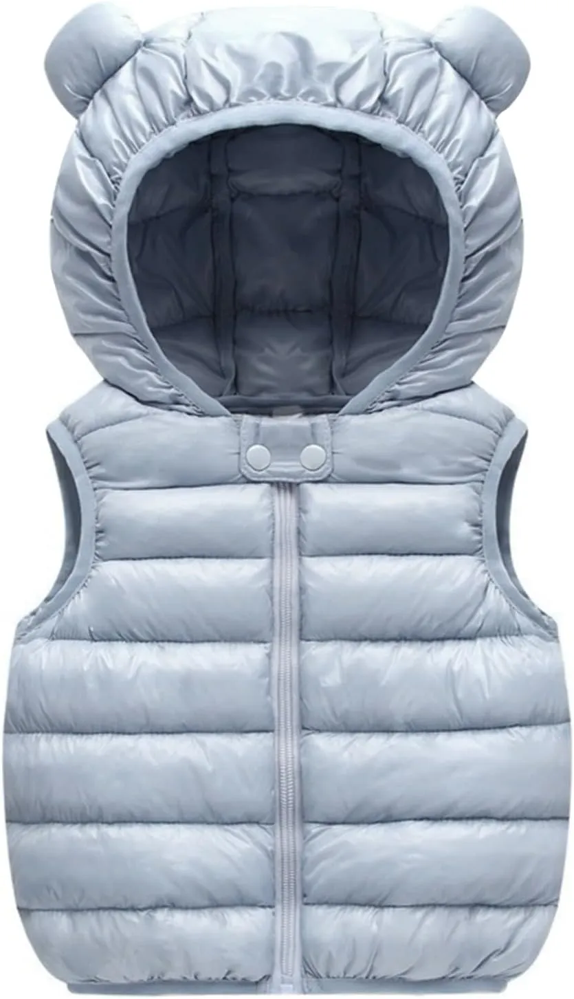 Boys Girls Lightweight Packable Hooded Puffer Vest Toddler Baby Sleeveless Down Coat Bear Ears Butterfly Jacket Toddler