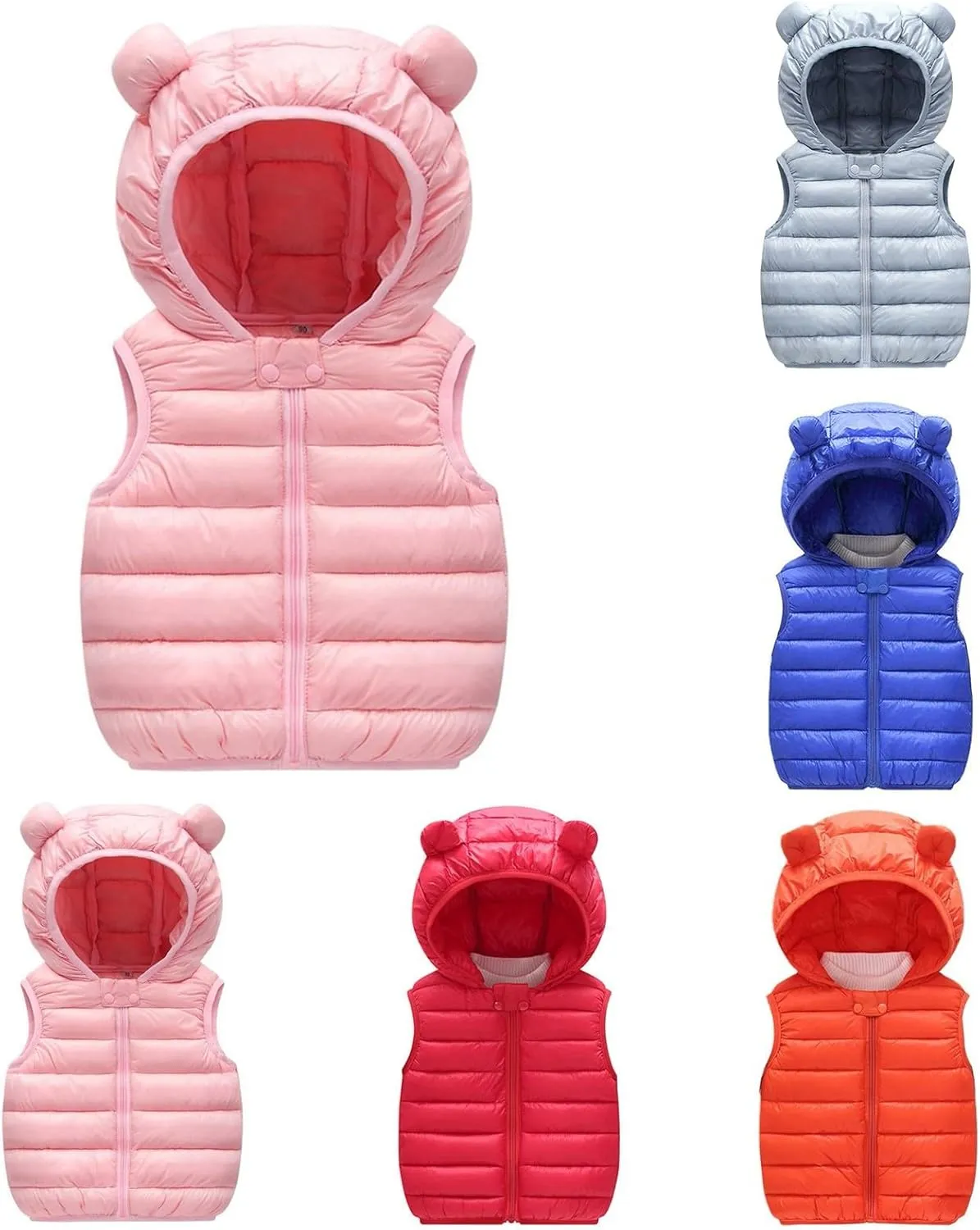 Boys Girls Lightweight Packable Hooded Puffer Vest Toddler Baby Sleeveless Down Coat Bear Ears Butterfly Jacket Toddler
