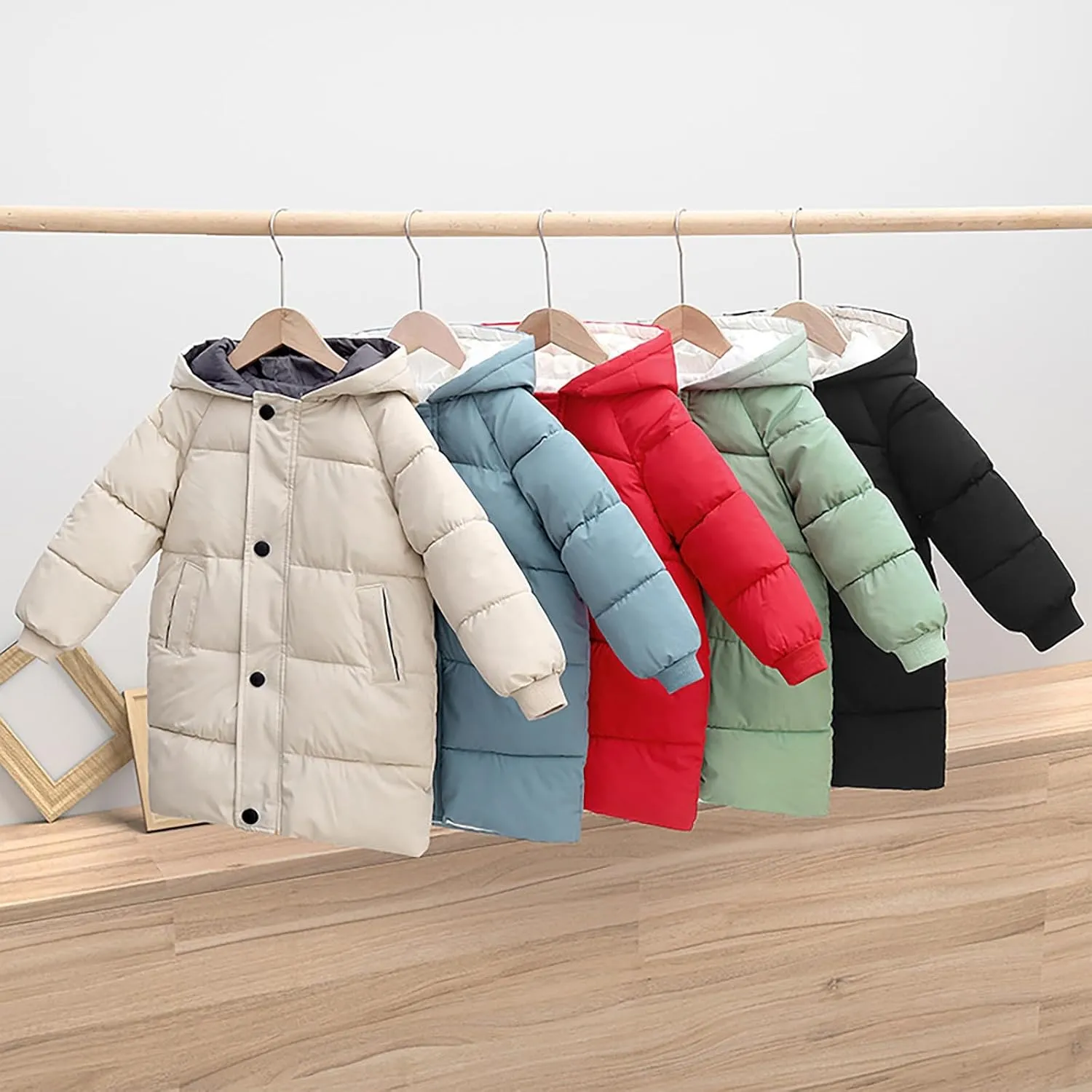 Boys Girls Long Winter Coat Hooded Puffer Jacket Kids Lightweight Down Coat Insulated Parka Thicken Warm Padded Jacket