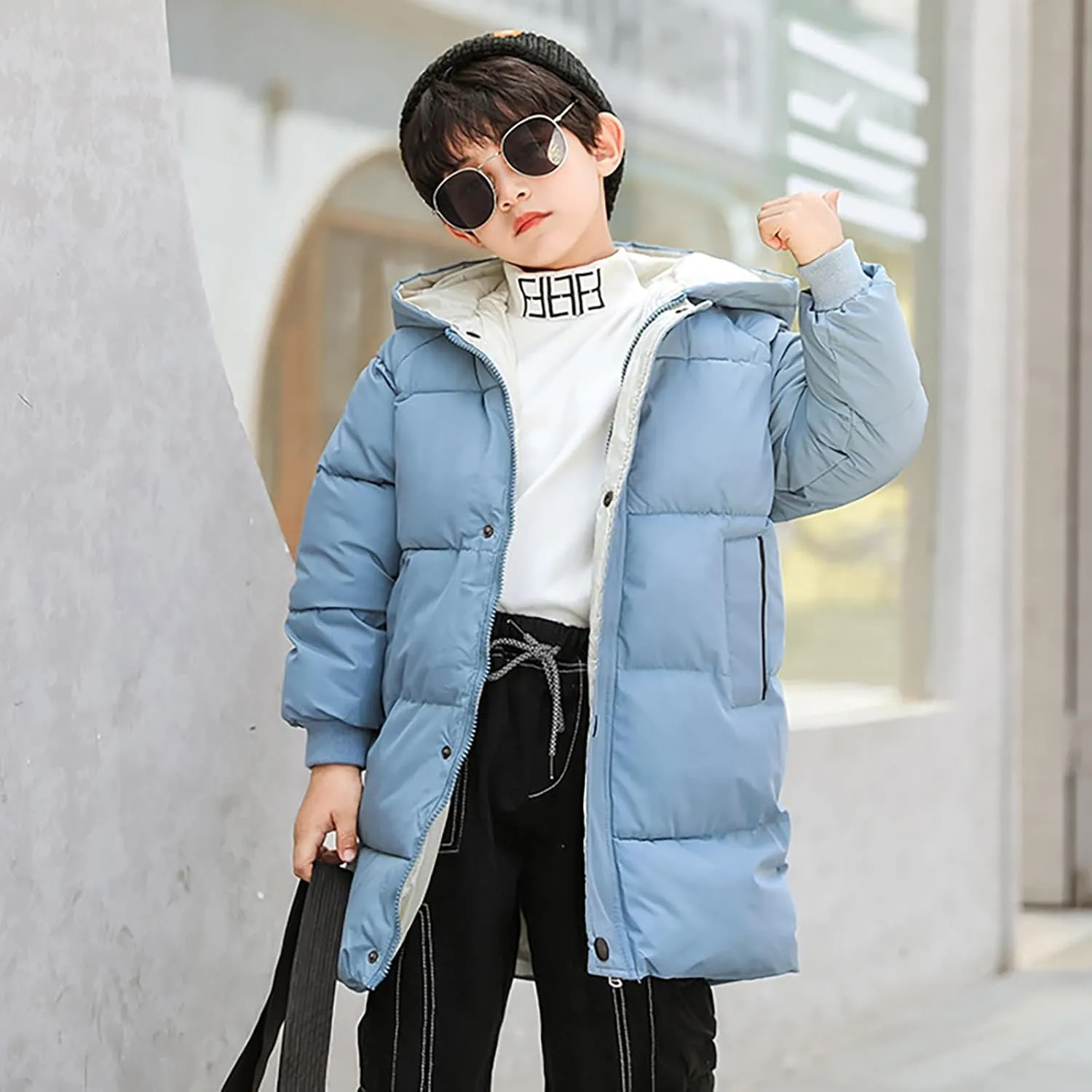 Boys Girls Long Winter Coat Hooded Puffer Jacket Kids Lightweight Down Coat Insulated Parka Thicken Warm Padded Jacket