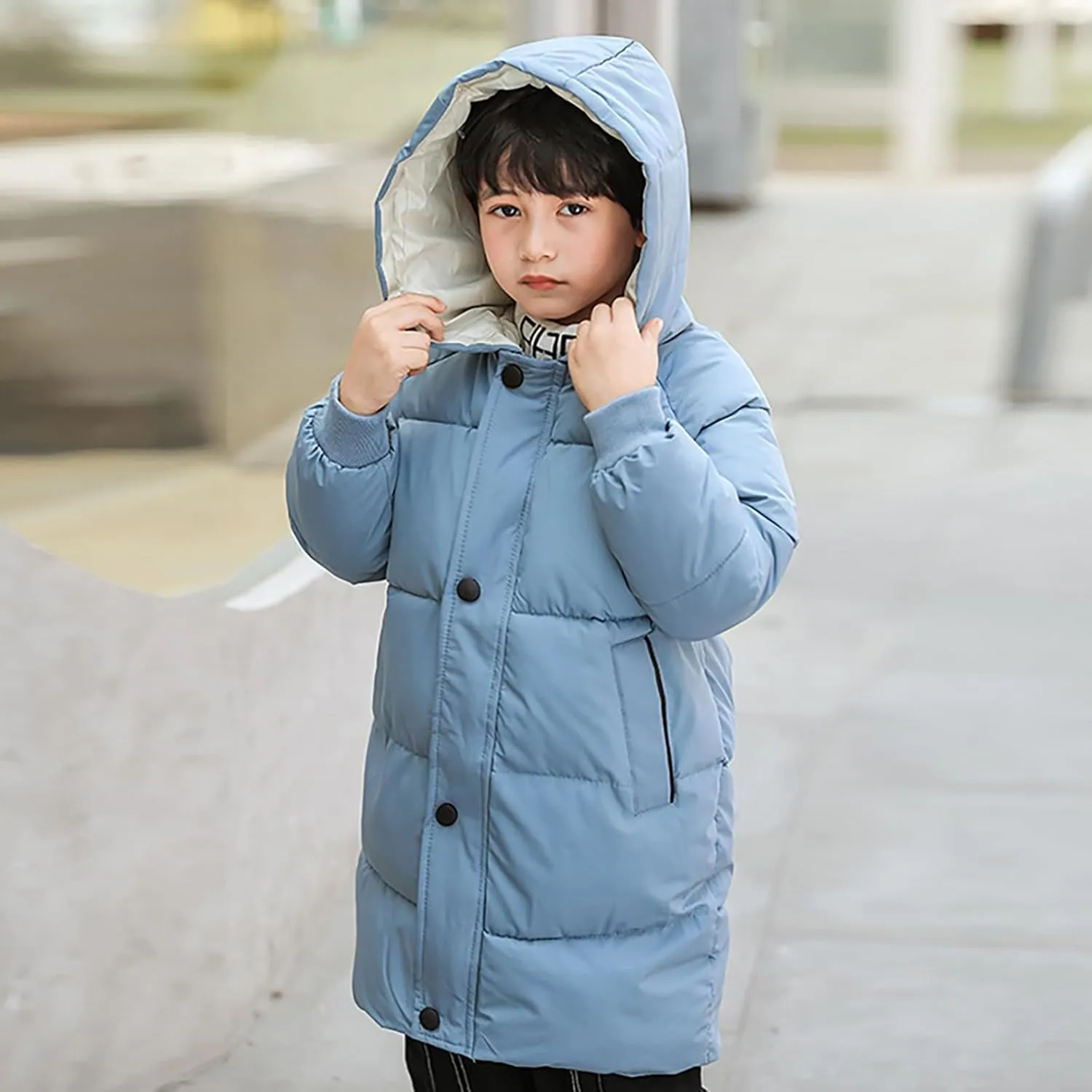 Boys Girls Long Winter Coat Hooded Puffer Jacket Kids Lightweight Down Coat Insulated Parka Thicken Warm Padded Jacket