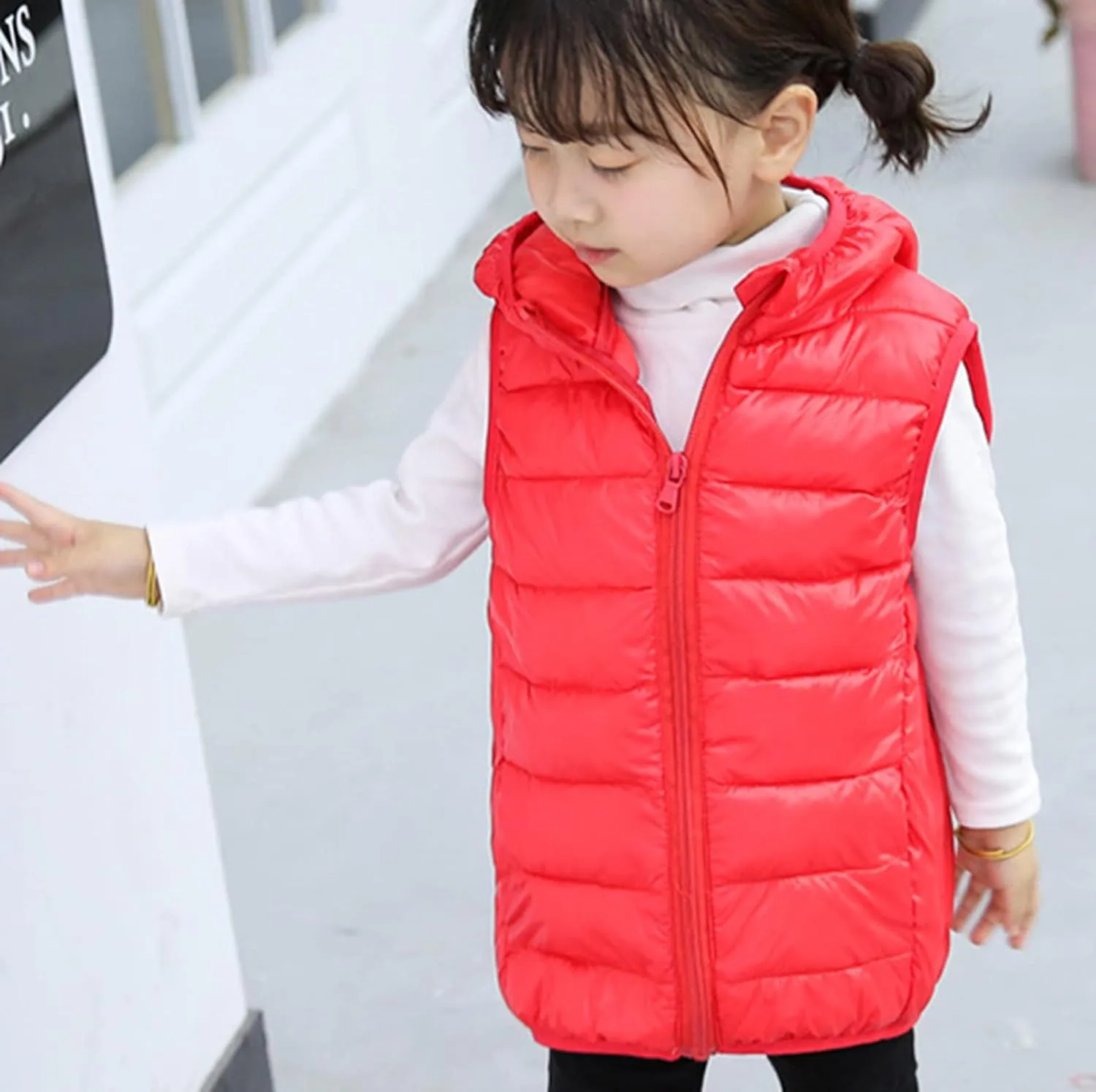 Boys Girls Puffer Vest Sleeveless Quilted Donw Vest Zipper Hooded Down Puffy Jacket Winter Kids Warm Gilet Waistcoat