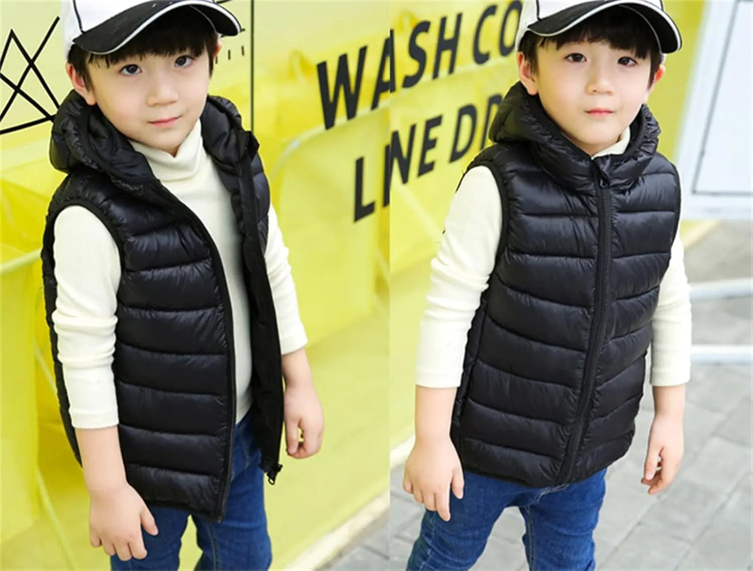 Boys Girls Puffer Vest Sleeveless Quilted Donw Vest Zipper Hooded Down Puffy Jacket Winter Kids Warm Gilet Waistcoat