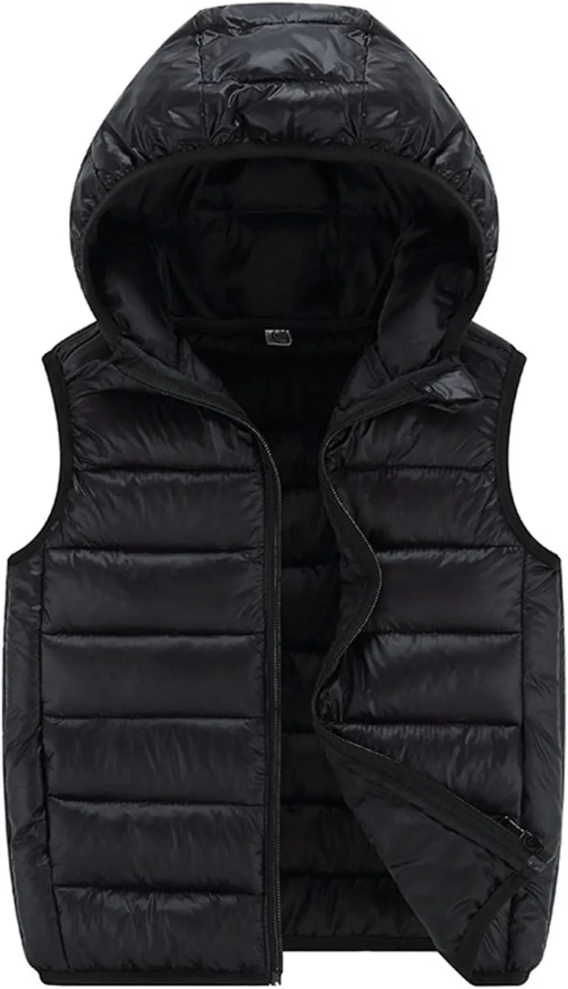 Boys Girls Puffer Vest Sleeveless Quilted Donw Vest Zipper Hooded Down Puffy Jacket Winter Kids Warm Gilet Waistcoat