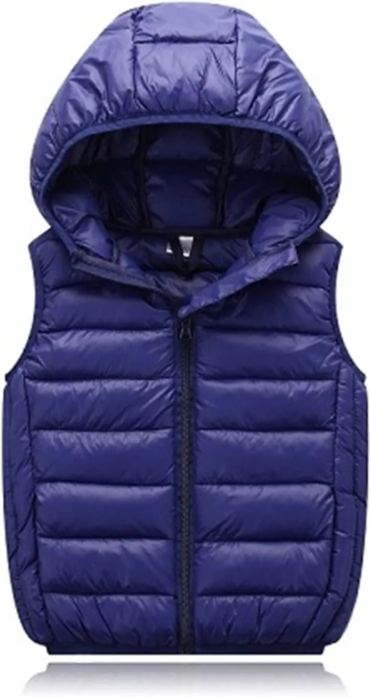 Boys Girls Puffer Vest Sleeveless Quilted Donw Vest Zipper Hooded Down Puffy Jacket Winter Kids Warm Gilet Waistcoat