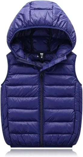 Boys Girls Puffer Vest Sleeveless Quilted Donw Vest Zipper Hooded Down Puffy Jacket Winter Kids Warm Gilet Waistcoat