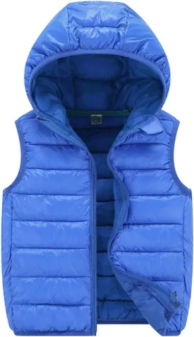 Boys Girls Puffer Vest Sleeveless Quilted Vest Zipper Hooded Down Jacket Winter Kids Warm Waistcoat Outwear Clothes