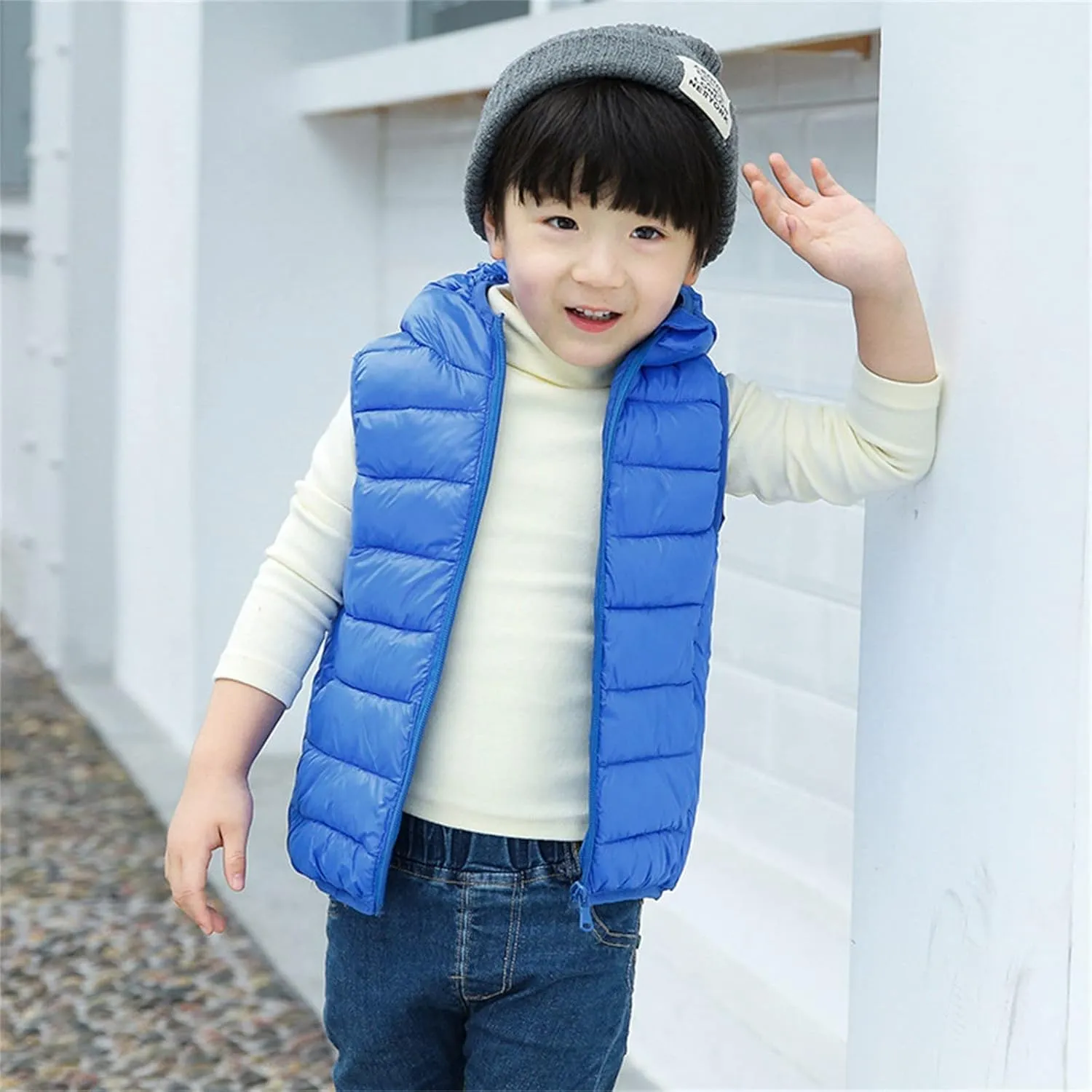 Boys Girls Puffer Vest Sleeveless Quilted Vest Zipper Hooded Down Jacket Winter Kids Warm Waistcoat Outwear Clothes