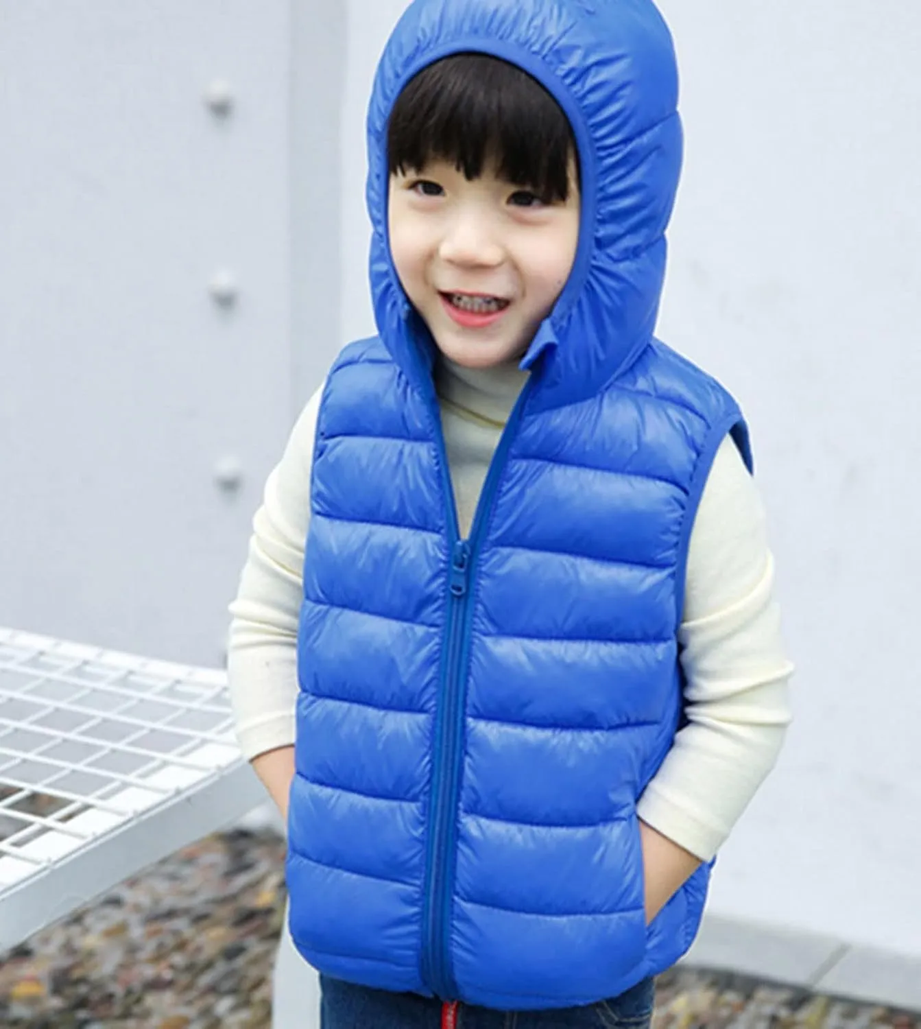 Boys Girls Puffer Vest Sleeveless Quilted Vest Zipper Hooded Down Jacket Winter Kids Warm Waistcoat Outwear Clothes