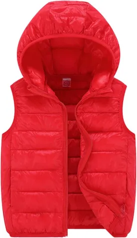 Boys Girls Puffer Vest Sleeveless Quilted Vest Zipper Hooded Down Jacket Winter Kids Warm Waistcoat Outwear Clothes