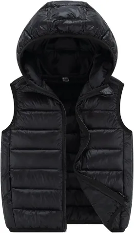 Boys Girls Puffer Vest Sleeveless Quilted Vest Zipper Hooded Down Jacket Winter Kids Warm Waistcoat Outwear Clothes