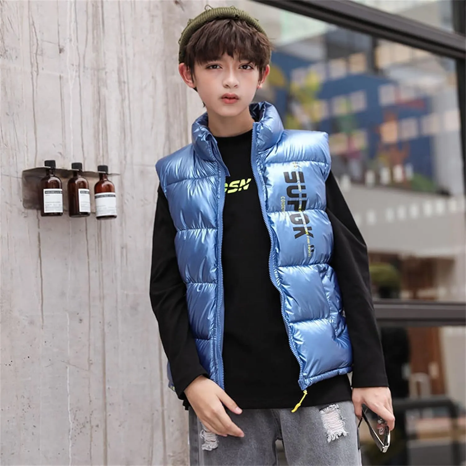 Boys Girls Puffer Vest Winter Coat Warm Lightweight Toddler Vest Outerwear High Neck Cute Sleeveless Down Jacket Coat