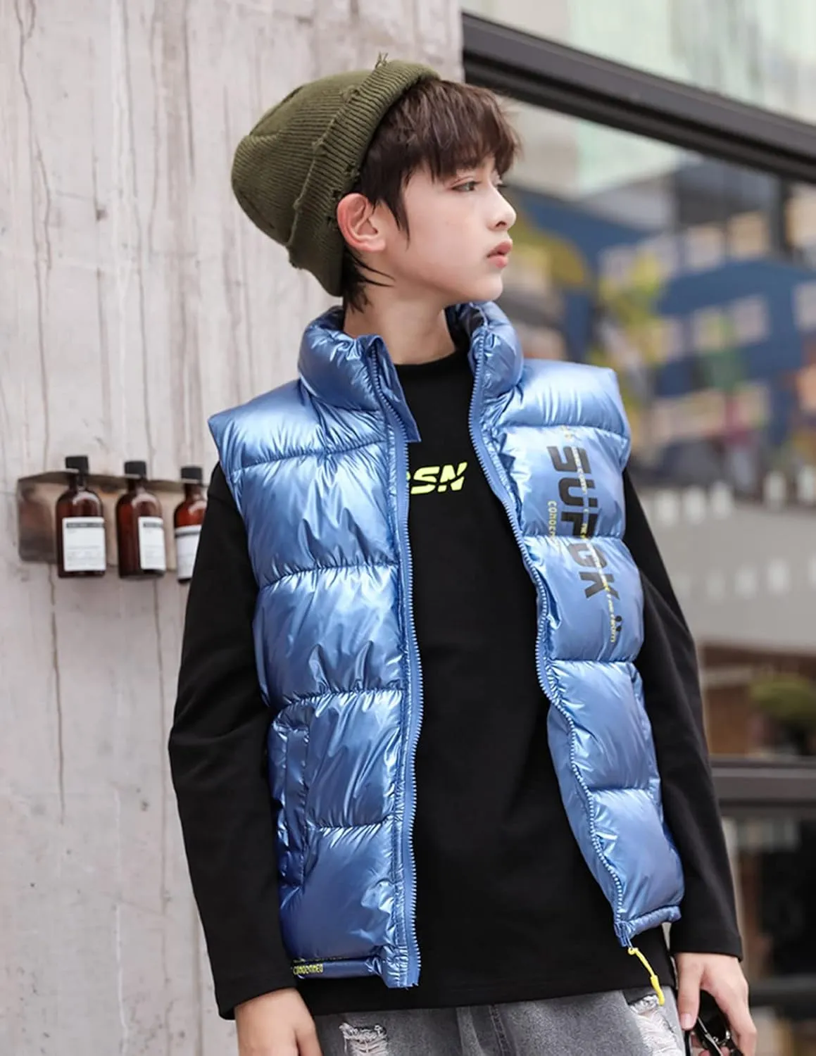 Boys Girls Puffer Vest Winter Coat Warm Lightweight Toddler Vest Outerwear High Neck Cute Sleeveless Down Jacket Coat