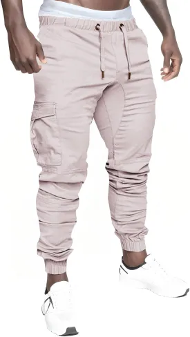 Cargo Joggers Men Casual Slim Fit Chino Trousers with Pockets Fashion Drawstring Cotton Sweatpants