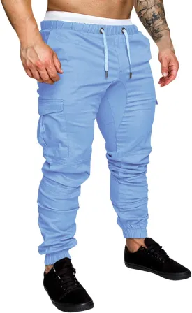 Cargo Joggers Men Casual Slim Fit Chino Trousers with Pockets Fashion Drawstring Cotton Sweatpants