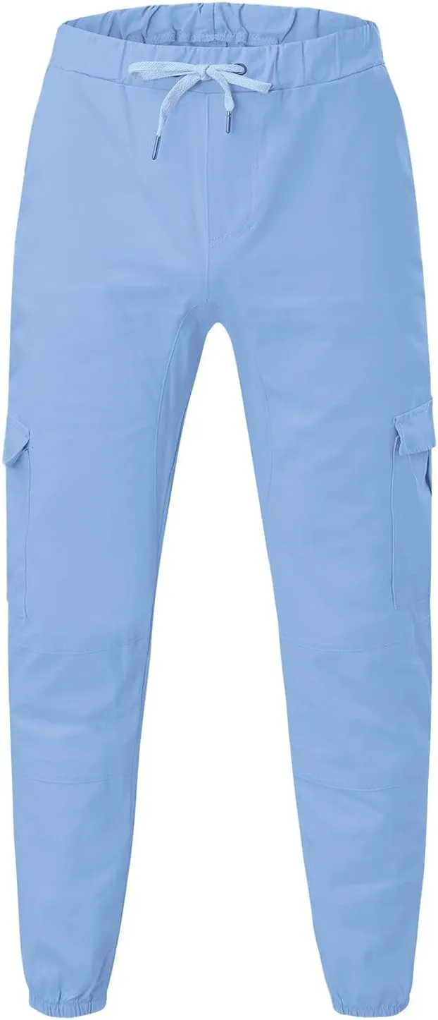 Cargo Joggers Men Casual Slim Fit Chino Trousers with Pockets Fashion Drawstring Cotton Sweatpants